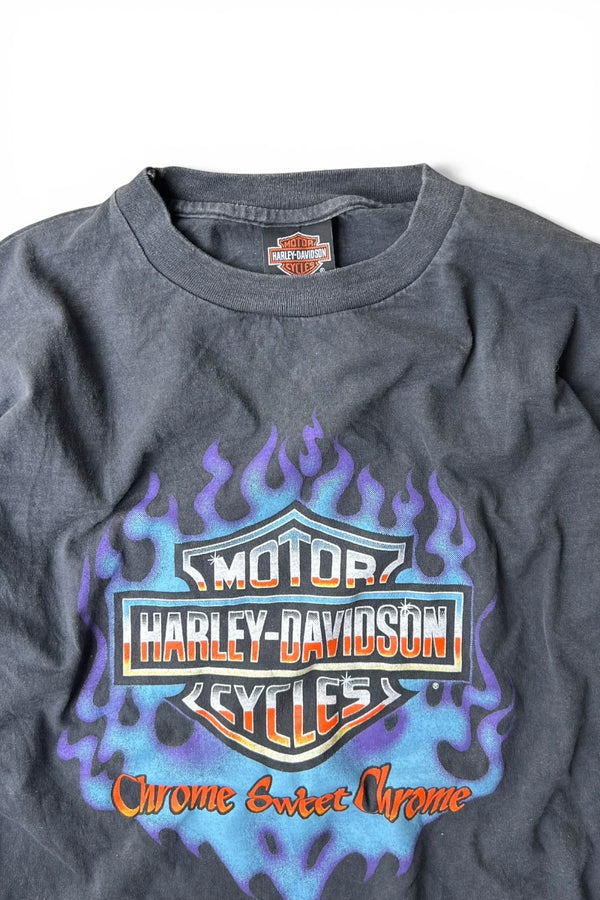 MADE IN USA 92'S L/S DAYTONA PURPLE FLAME T-SHIRT / BLACK [SIZE: L USED]