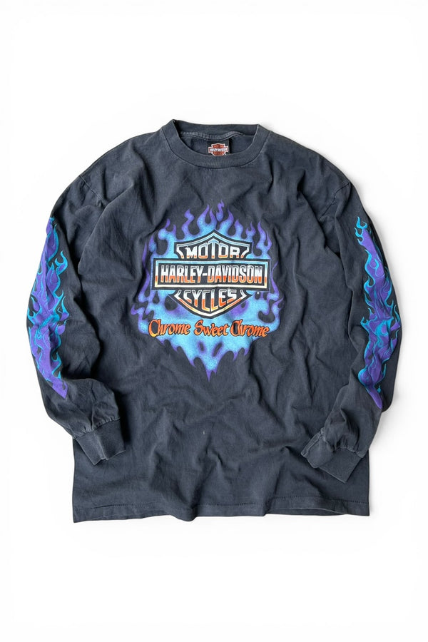 MADE IN USA 92'S L/S DAYTONA PURPLE FLAME T-SHIRT / BLACK [SIZE: L USED]