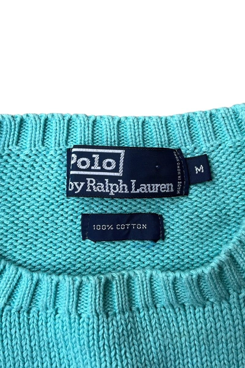 90'S COTTON KNIT SWEATER TIFFANY BLUE / LIGHT BLUE [SIZE: M USED]