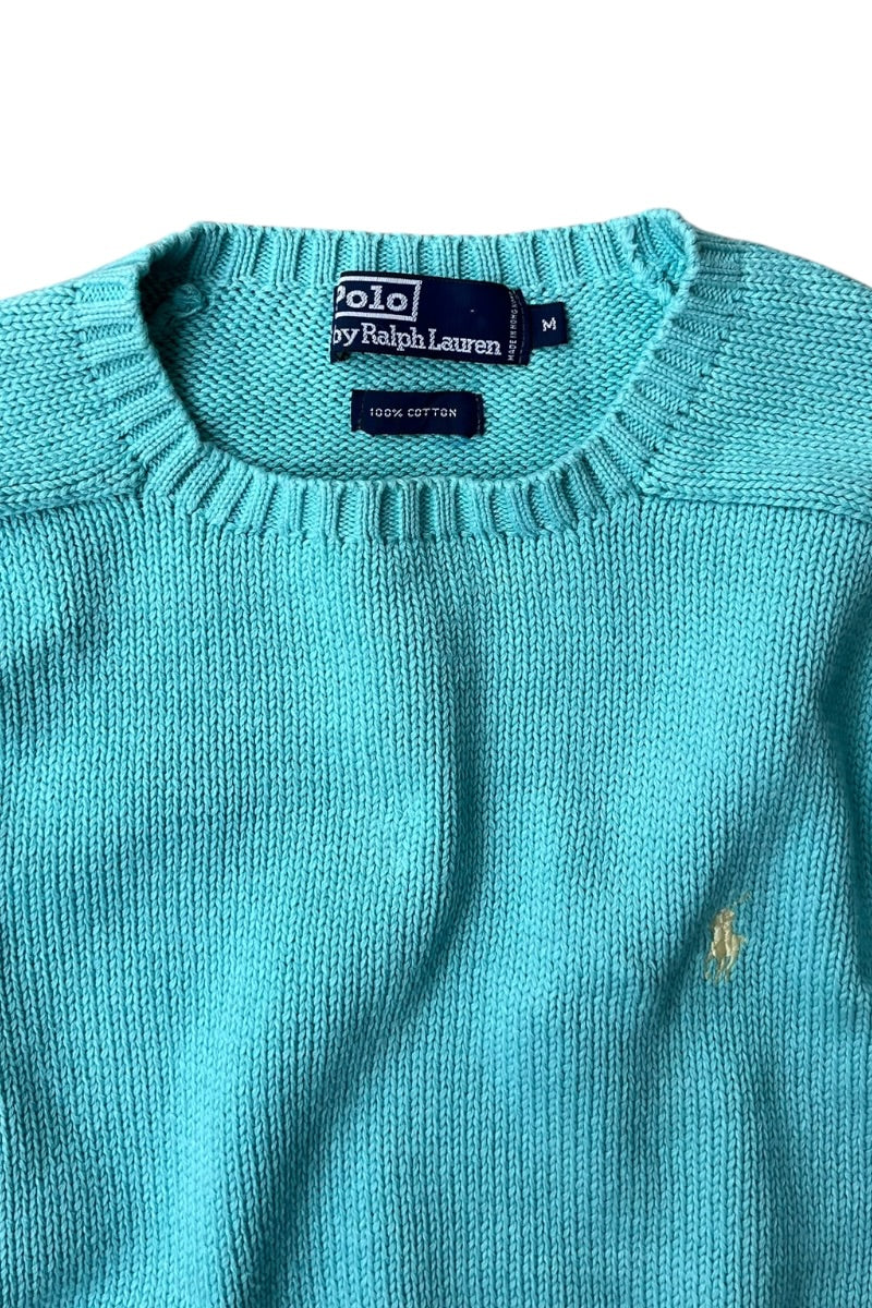 90'S COTTON KNIT SWEATER TIFFANY BLUE / LIGHT BLUE [SIZE: M USED]