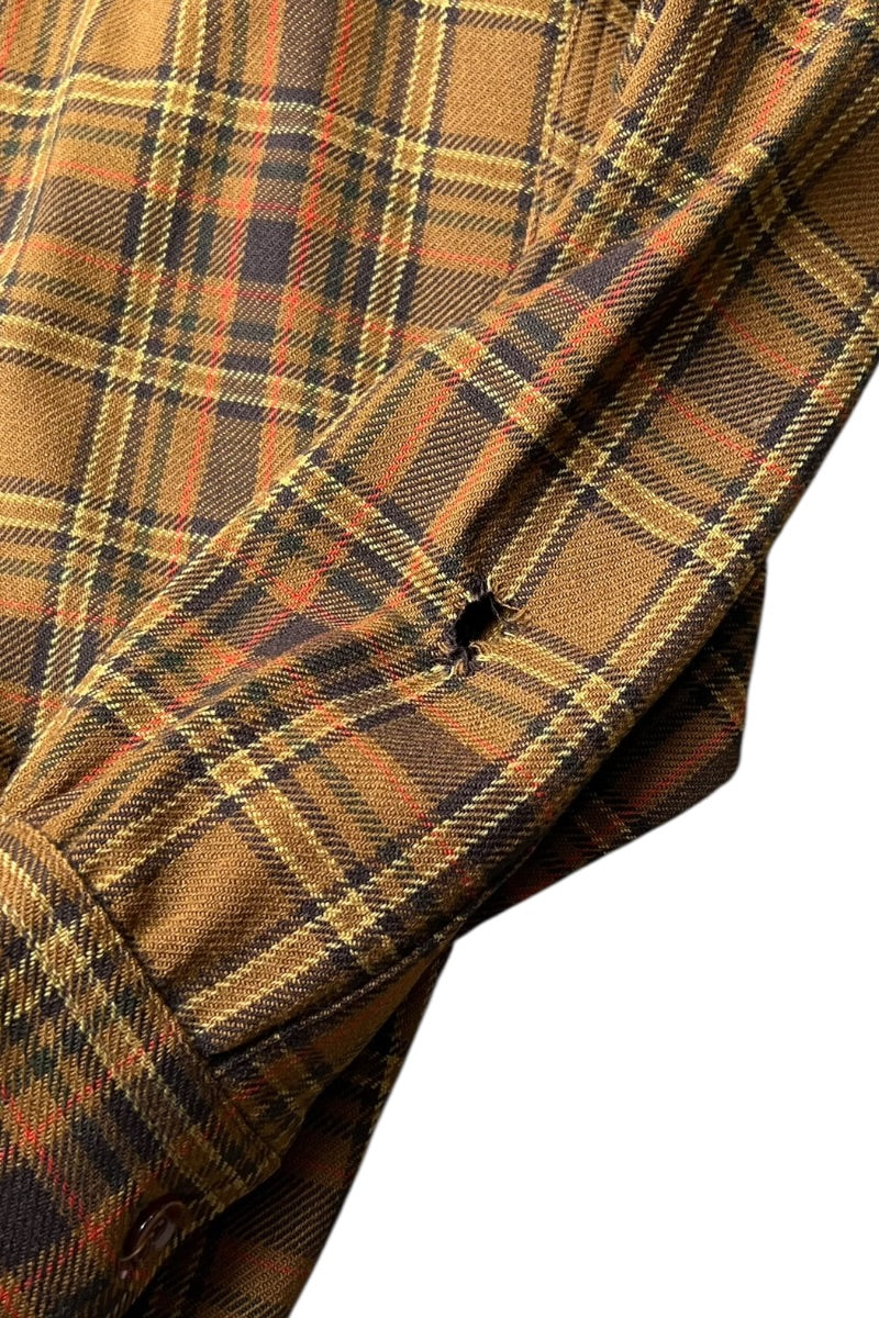 60s-70s L/S WOOL CHECK OPEN COLLAR SHIRT / BROWN [SIZE: L USED]