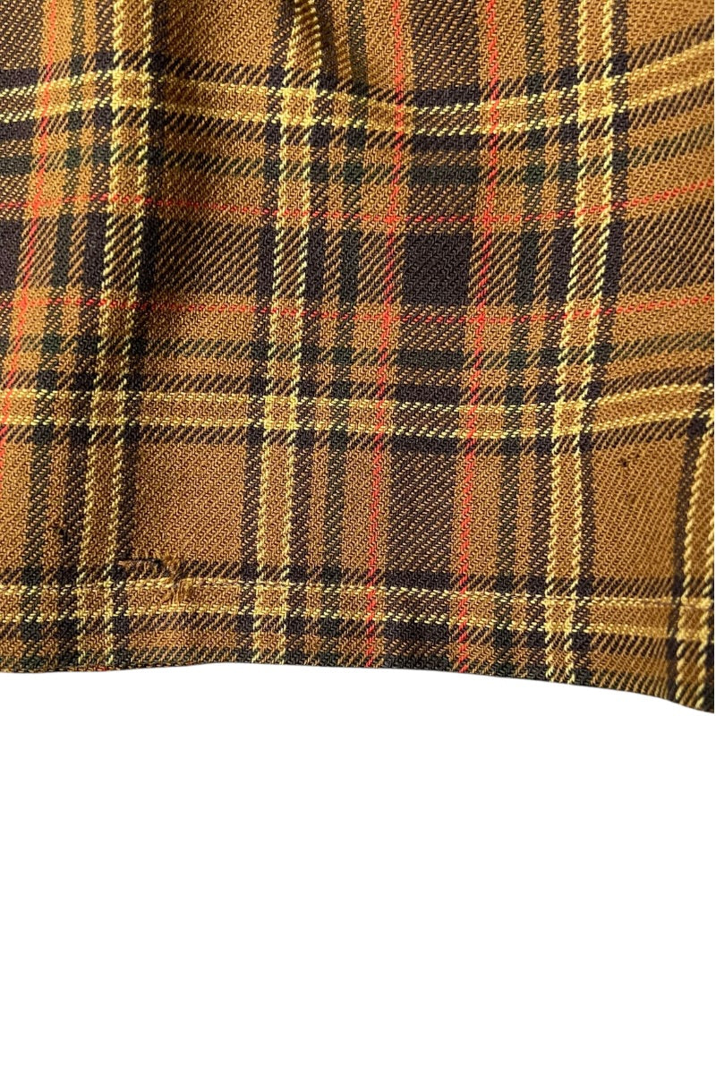 60s-70s L/S WOOL CHECK OPEN COLLAR SHIRT / BROWN [SIZE: L USED]