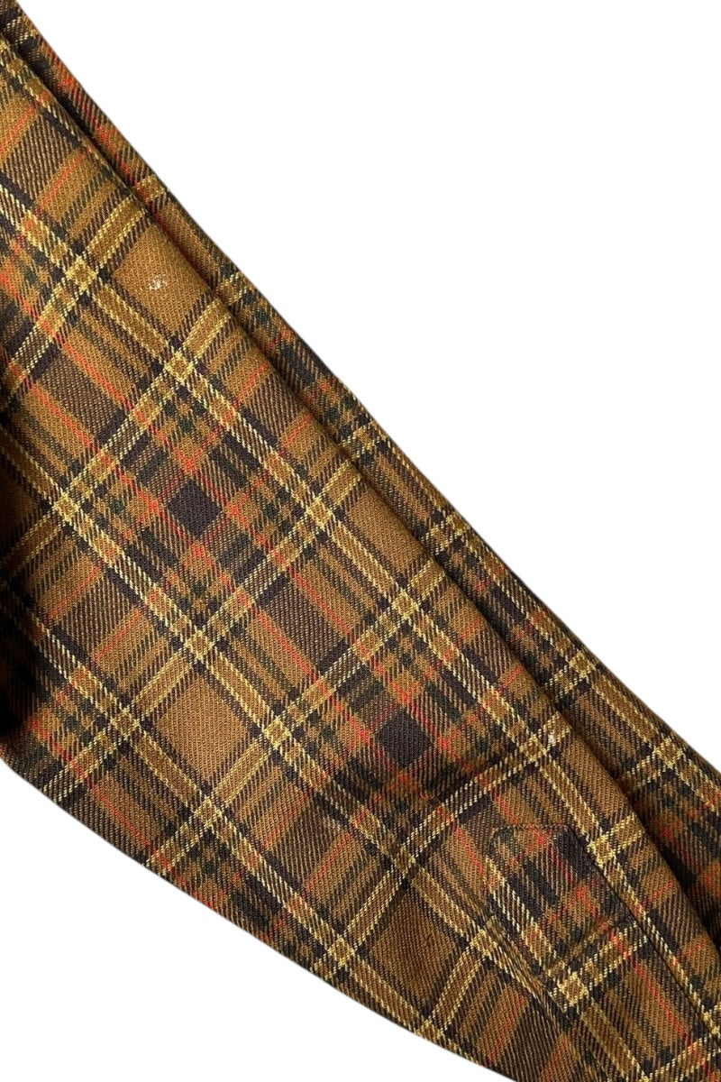 60s-70s L/S WOOL CHECK OPEN COLLAR SHIRT / BROWN [SIZE: L USED]