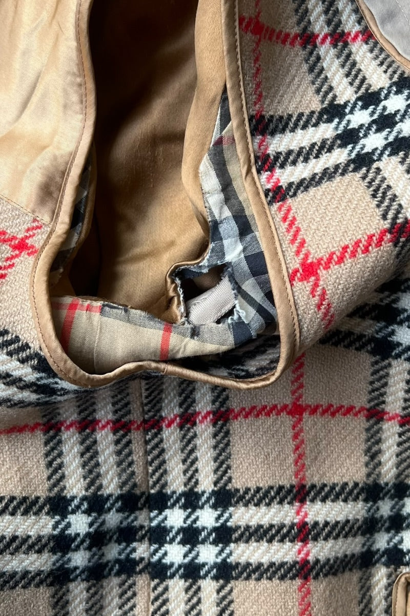 MADE IN ENGLAND 80-90'S BALMACAAN COAT W / NOVA CHECK LINER / BEIGE [SIZE: M USED]