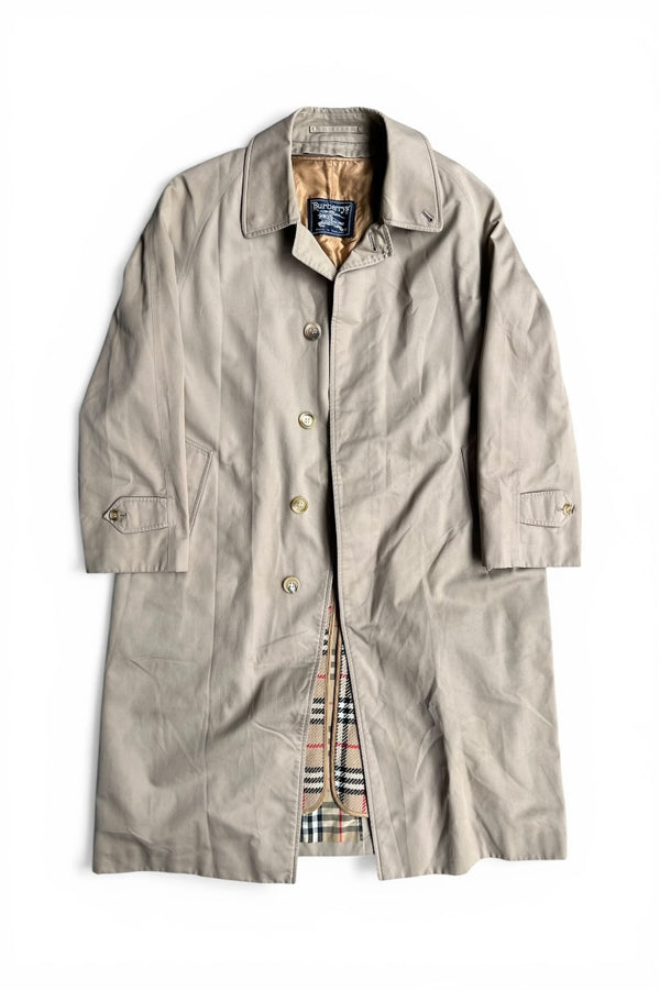 MADE IN ENGLAND 80-90'S BALMACAAN COAT W / NOVA CHECK LINER / BEIGE [SIZE: M USED]