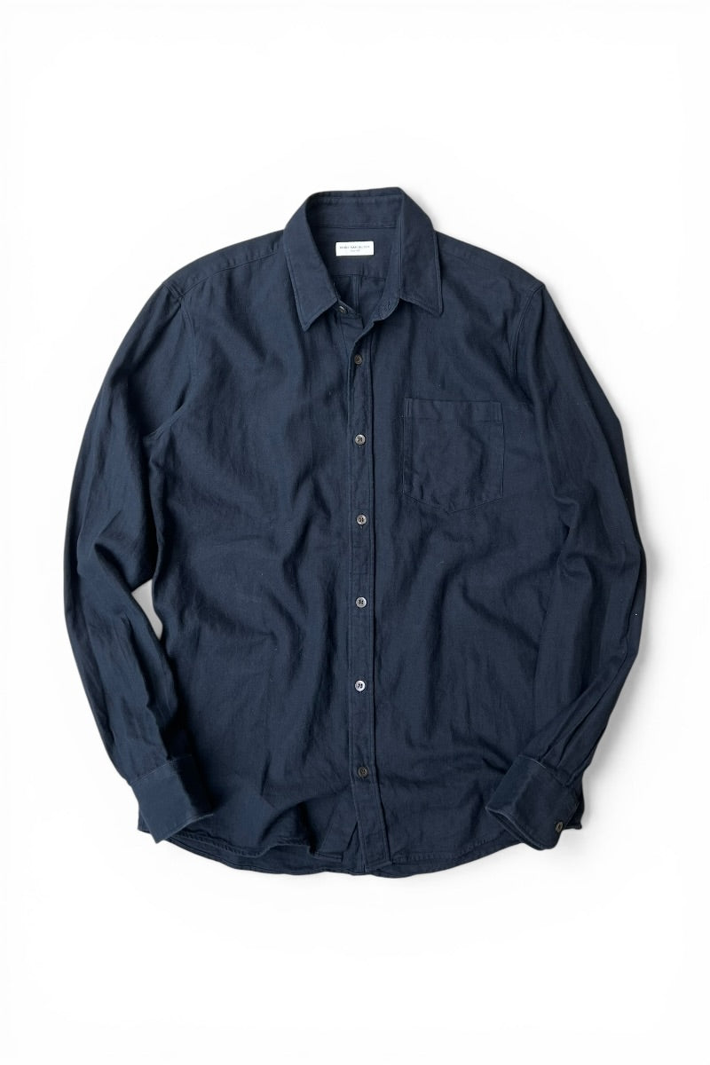 MADE IN HUNGARY HERRINGBONE TWILL COTTON FLANNEL L/S SHIRT / BLACK [SIZE: 46 USED]