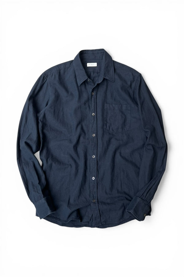 MADE IN HUNGARY HERRINGBONE TWILL COTTON FLANNEL L/S SHIRT / BLACK [SIZE: 46 USED]