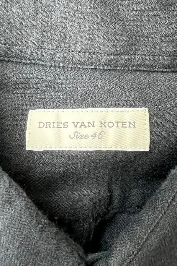 MADE IN HUNGARY HERRINGBONE TWILL COTTON FLANNEL L/S SHIRT / BLACK [SIZE: 46 USED]