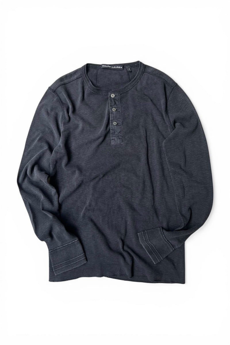 Y2K EARLY 00'S L/S HENLEY NECK T-SHIRT / BLACK [SIZE: M USED]