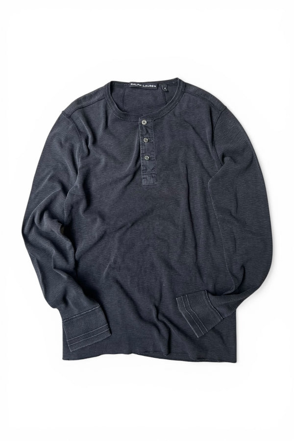 Y2K EARLY 00'S L/S HENLEY NECK T-SHIRT / BLACK [SIZE: M USED]