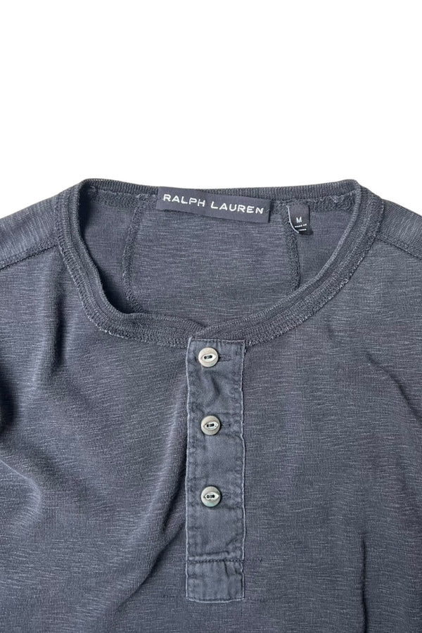 Y2K EARLY 00'S L/S HENLEY NECK T-SHIRT / BLACK [SIZE: M USED]