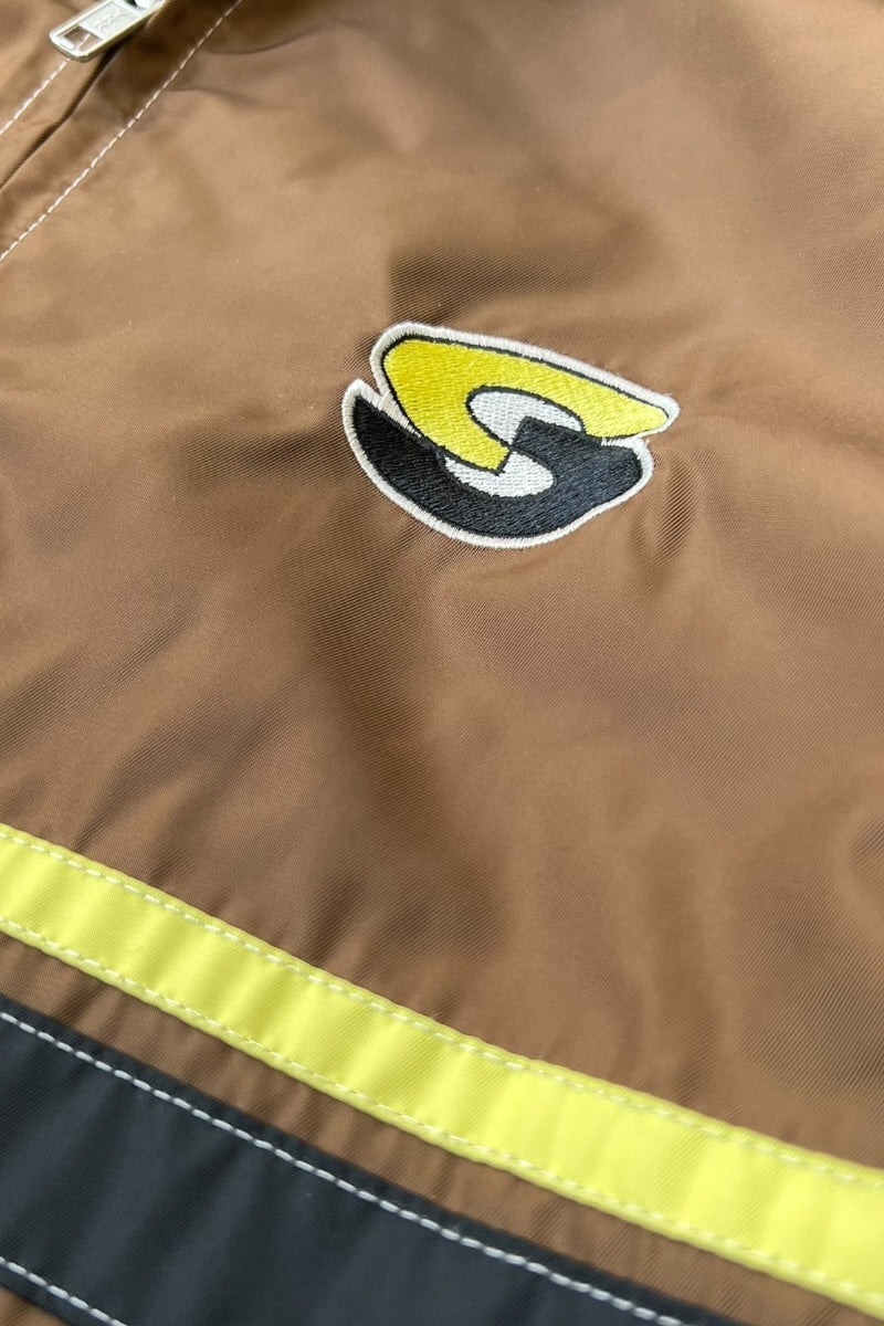 STRIPE ZIP NYLON JACKET / BROWN [SIZE: S USED]