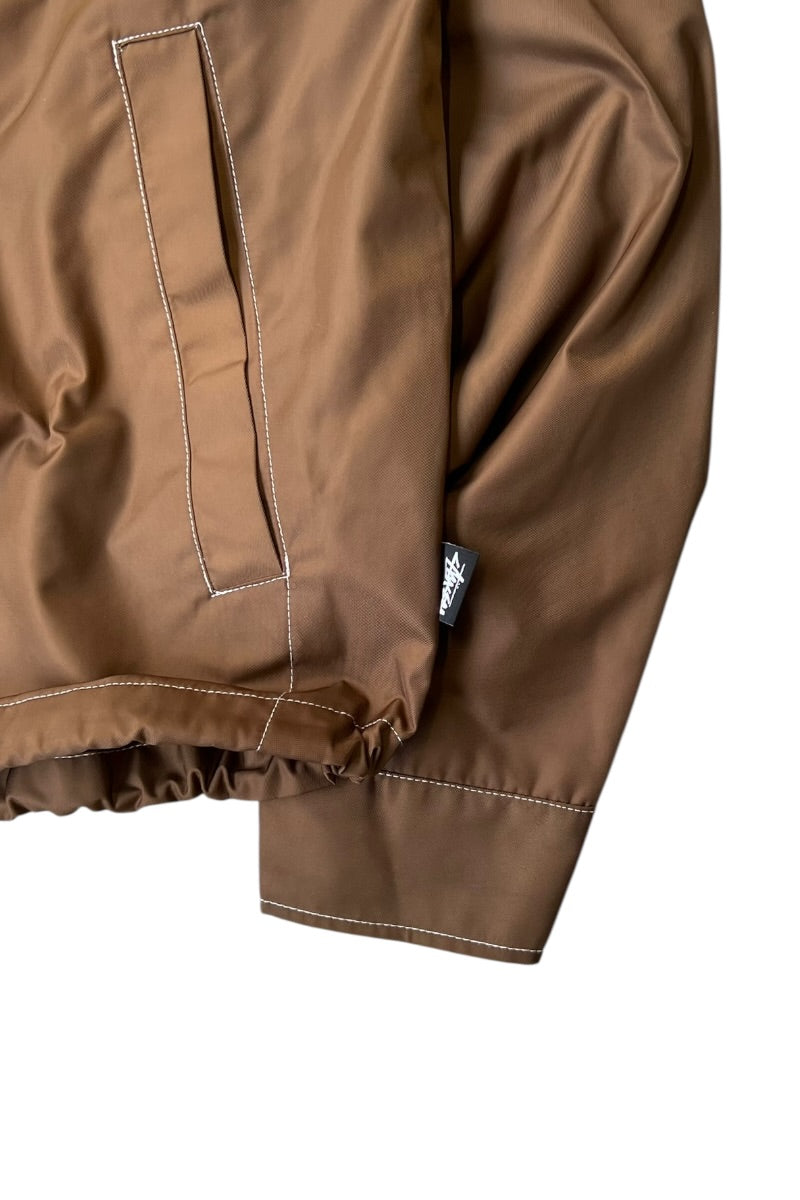 STRIPE ZIP NYLON JACKET / BROWN [SIZE: S USED]