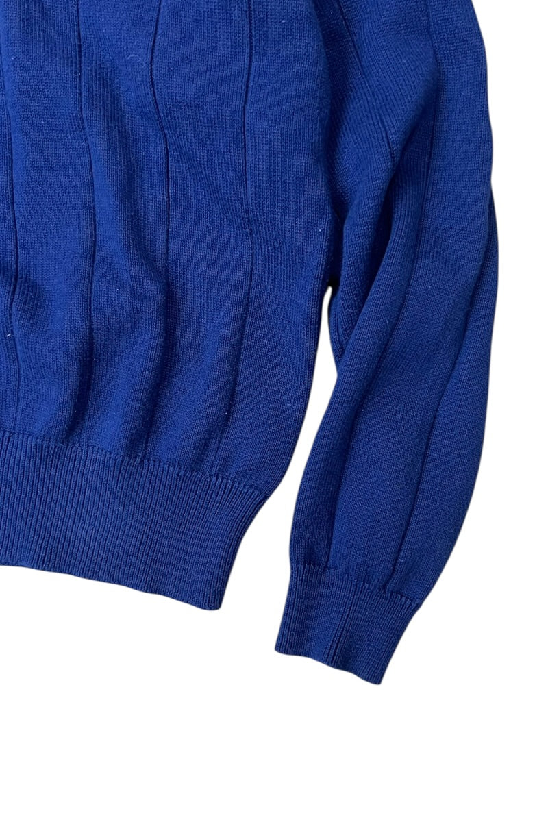 90'S V-NECK COTTON KNIT SWEATER / NAVY [SIZE: S USED]