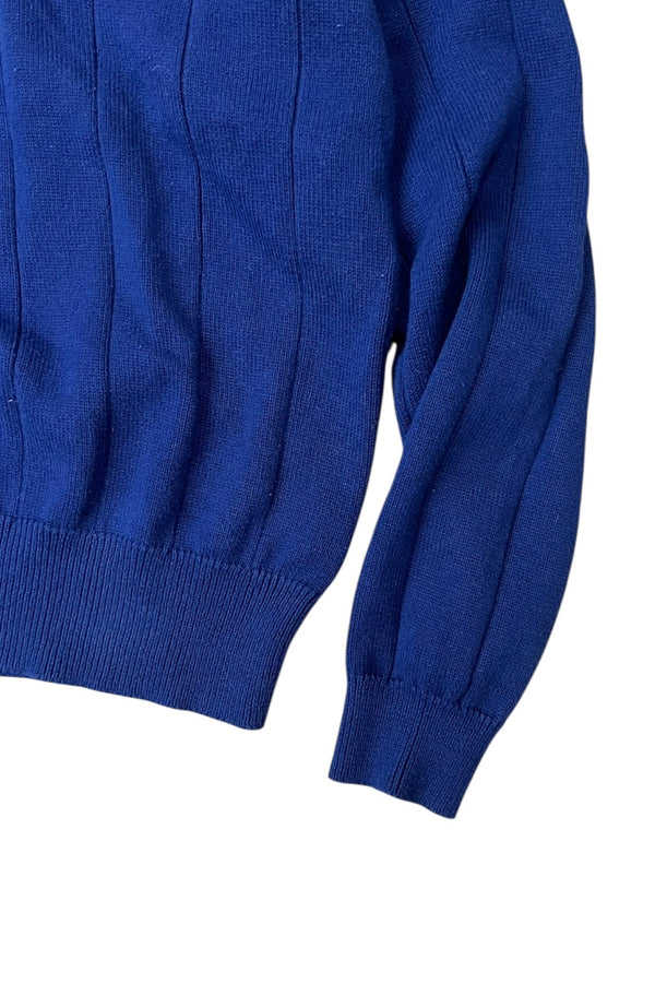 90'S V-NECK COTTON KNIT SWEATER / NAVY [SIZE: S USED]