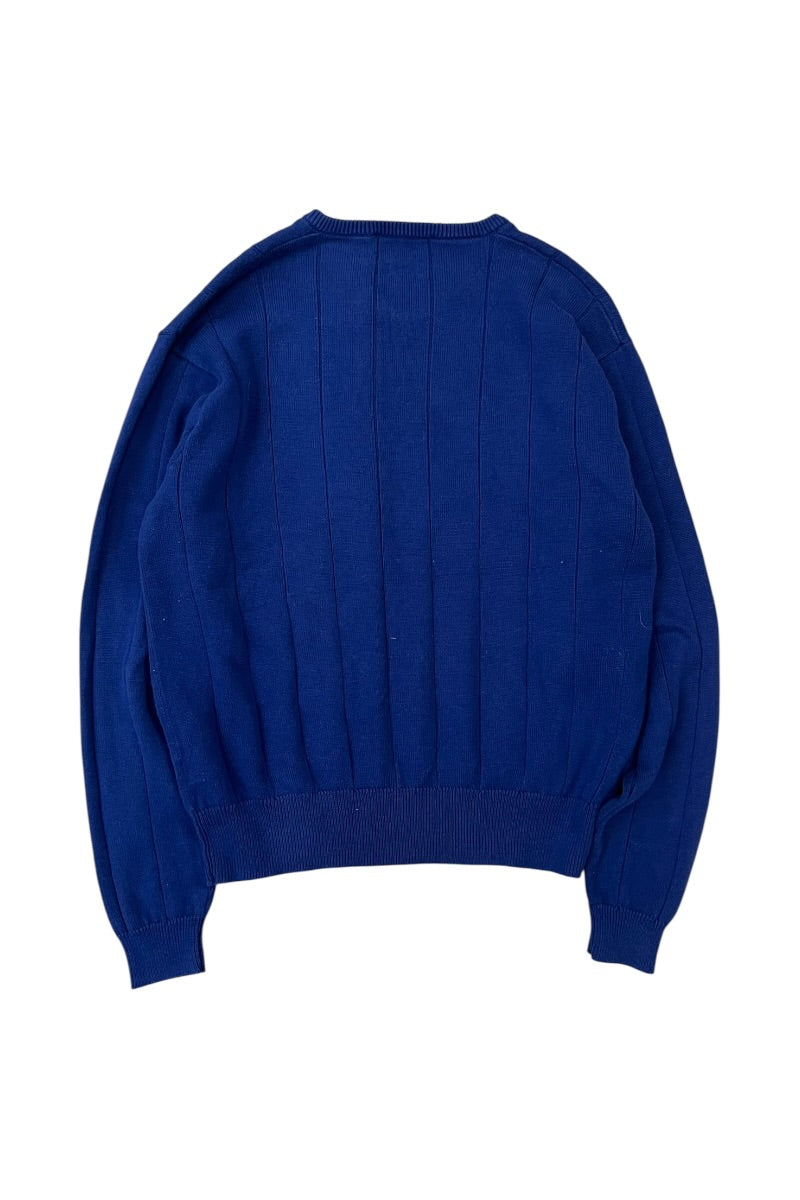90'S V-NECK COTTON KNIT SWEATER / NAVY [SIZE: S USED]