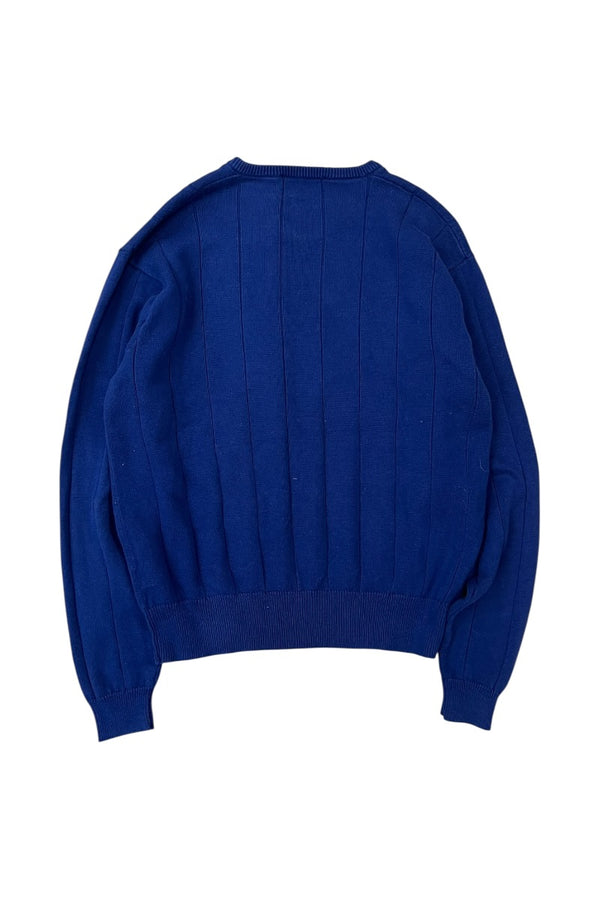 90'S V-NECK COTTON KNIT SWEATER / NAVY [SIZE: S USED]