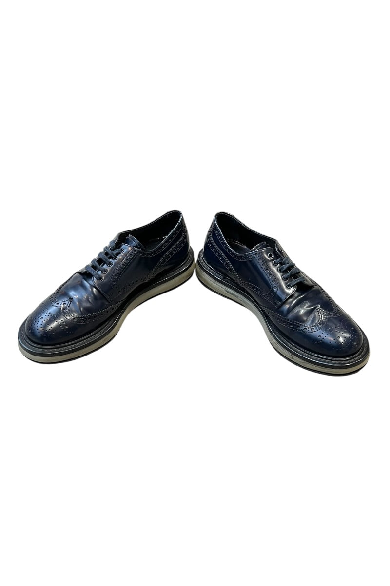 WING TIP AIR SOLE LEATHER SNEAKERS / NAVY [SIZE: US8.5 (approx. 27.5cm) USED]