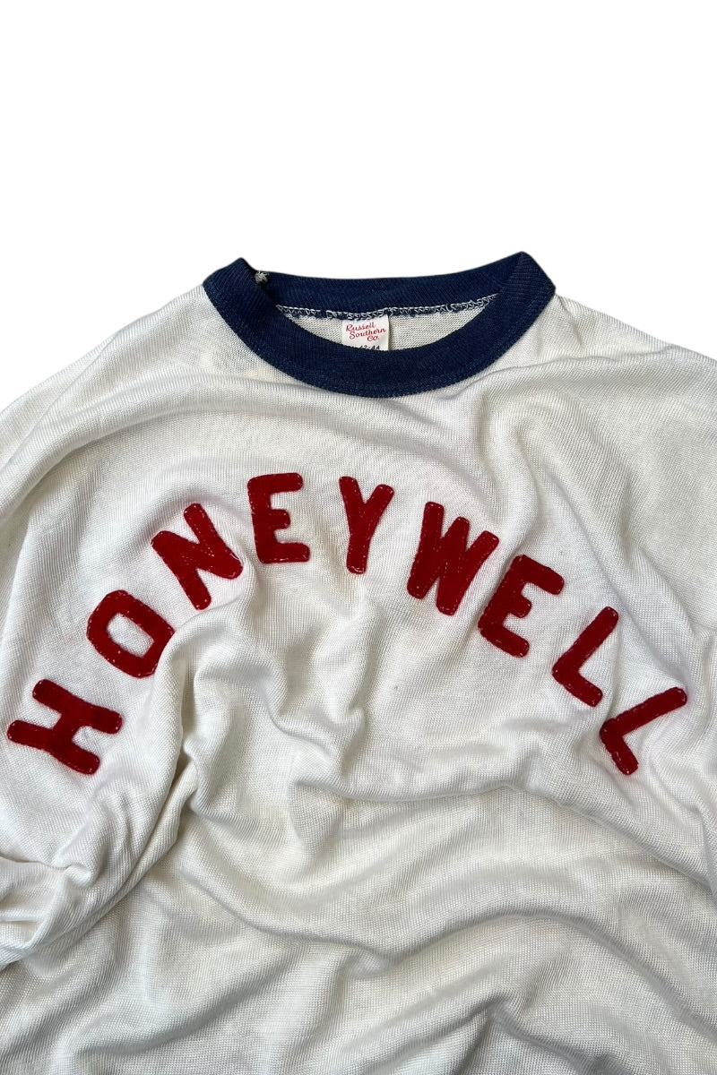MADE IN USA 60-70'S HONEYWELL RINGER T-SHIRT / WHITE [SIZE: L USED]