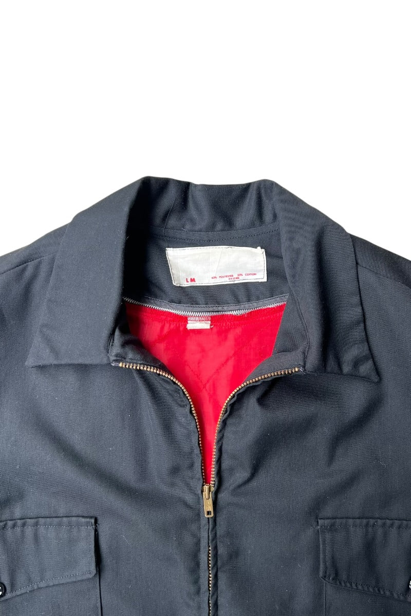 70-80'S CHAIN STITCH EMBROIDERED ZIP CORPORATE PROMOTION JACKET W/LINER / BLACK [SIZE: L USED]