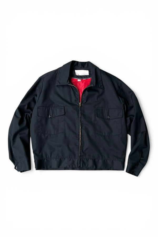 70-80'S CHAIN STITCH EMBROIDERED ZIP CORPORATE PROMOTION JACKET W/LINER / BLACK [SIZE: L USED]