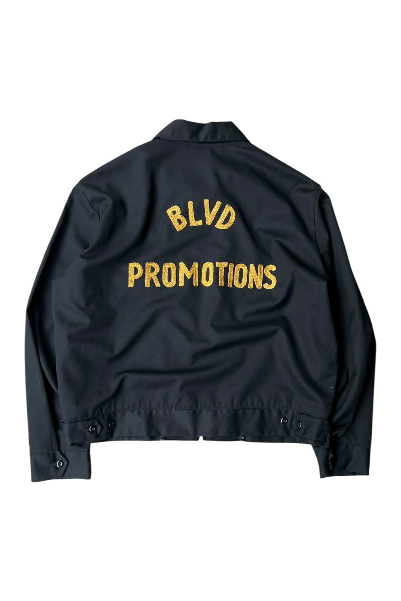 70-80'S CHAIN STITCH EMBROIDERED ZIP CORPORATE PROMOTION JACKET W/LINER / BLACK [SIZE: L USED]
