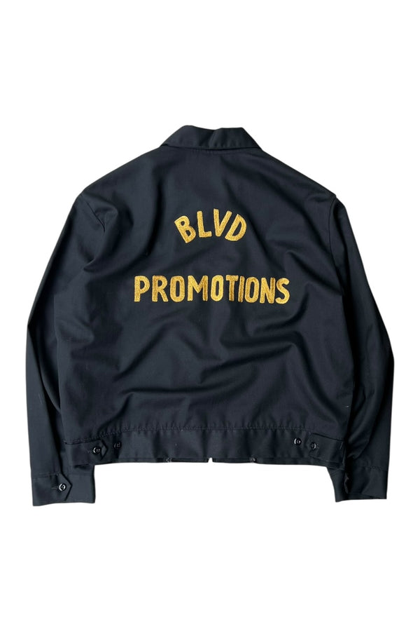 70-80'S CHAIN STITCH EMBROIDERED ZIP CORPORATE PROMOTION JACKET W/LINER / BLACK [SIZE: L USED]