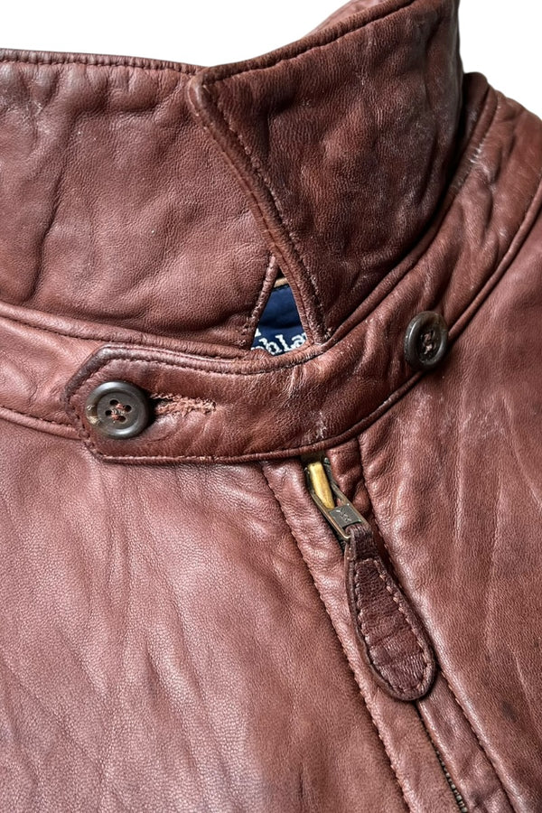 90'S ZIP UP LEATHER JACKET / BROWN [SIZE: XL USED]
