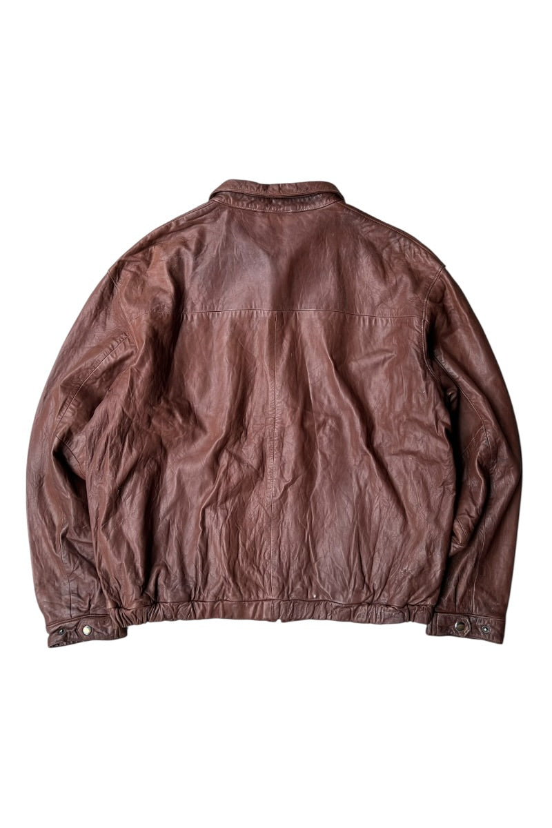 90'S ZIP UP LEATHER JACKET / BROWN [SIZE: XL USED]