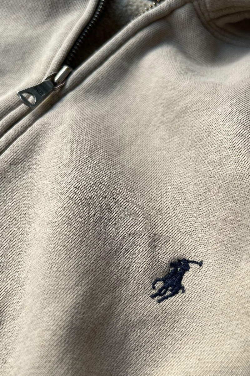 90'S ZIP HOODIE SWEATSHIRT / BEIGE [SIZE: XL USED]
