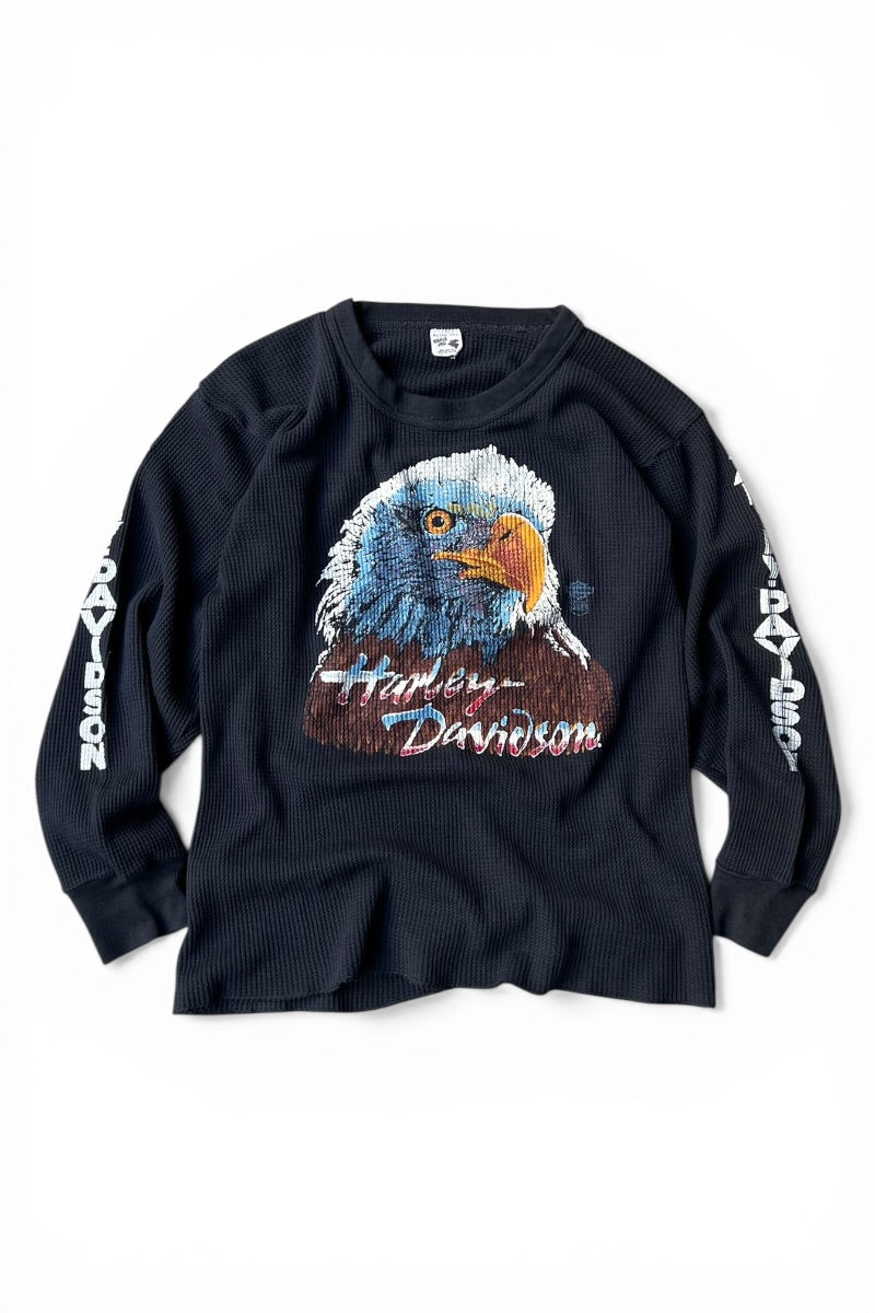 70s-80s HARLEY-DAVIDSON THERMAL L/S T-SHIRT / BLACK [SIZE: XL USED]