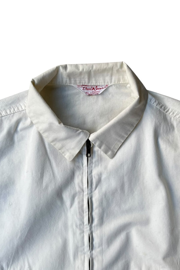 60'S CHAIN STITCH EMBROIDERED DRIZZLER ZIP JACKET / WHITE [SIZE: L USED]