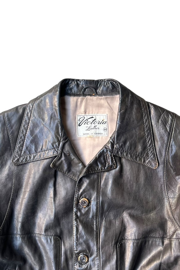 MADE IN CANADA 70-80'S LEATER JACKET / BROWN [SIZE: 44 USED]