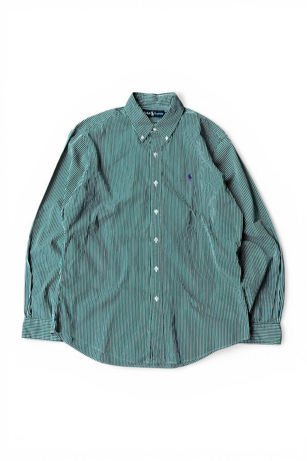 L/S STRIPE SHIRT / GREEN [SIZE: L USED]