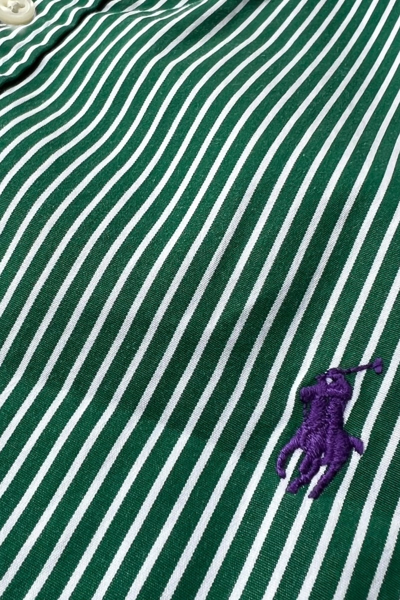 L/S STRIPE SHIRT / GREEN [SIZE: L USED]