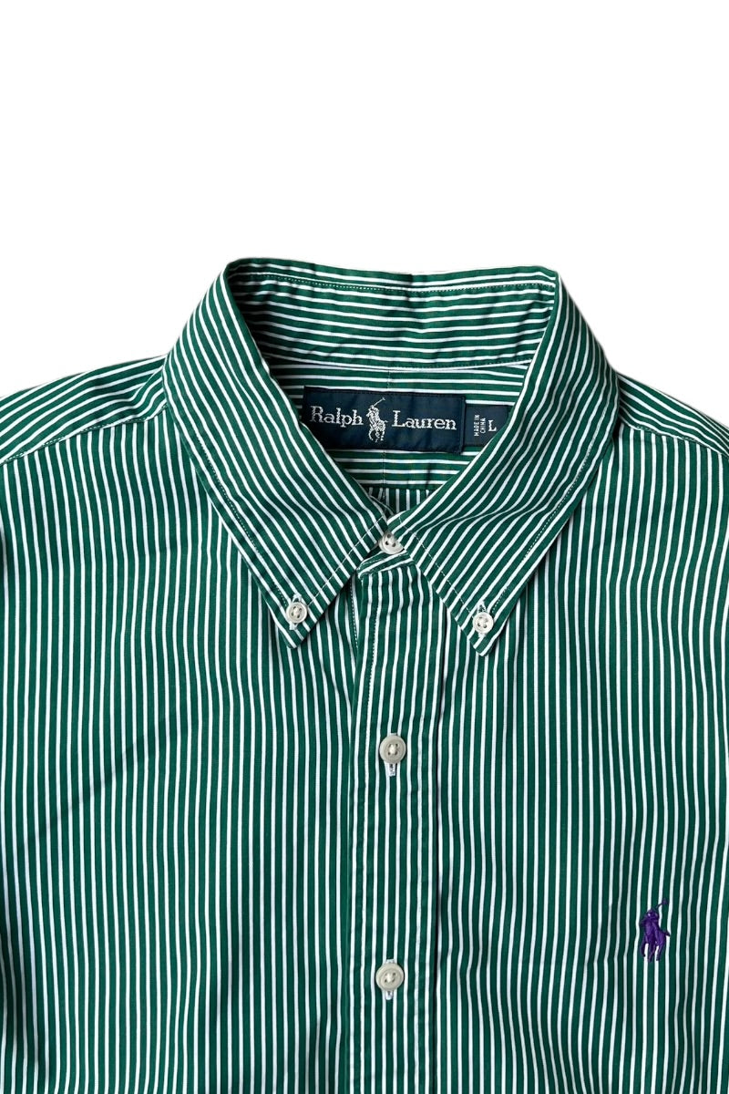 L/S STRIPE SHIRT / GREEN [SIZE: L USED]