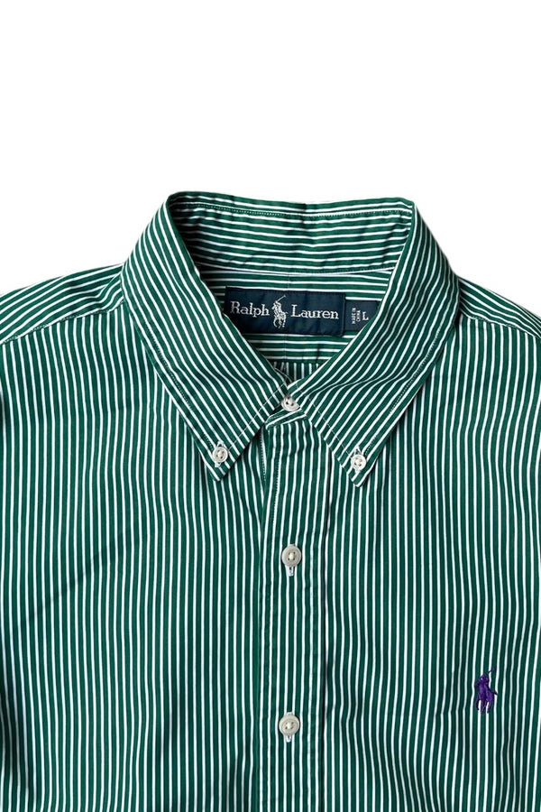 L/S STRIPE SHIRT / GREEN [SIZE: L USED]