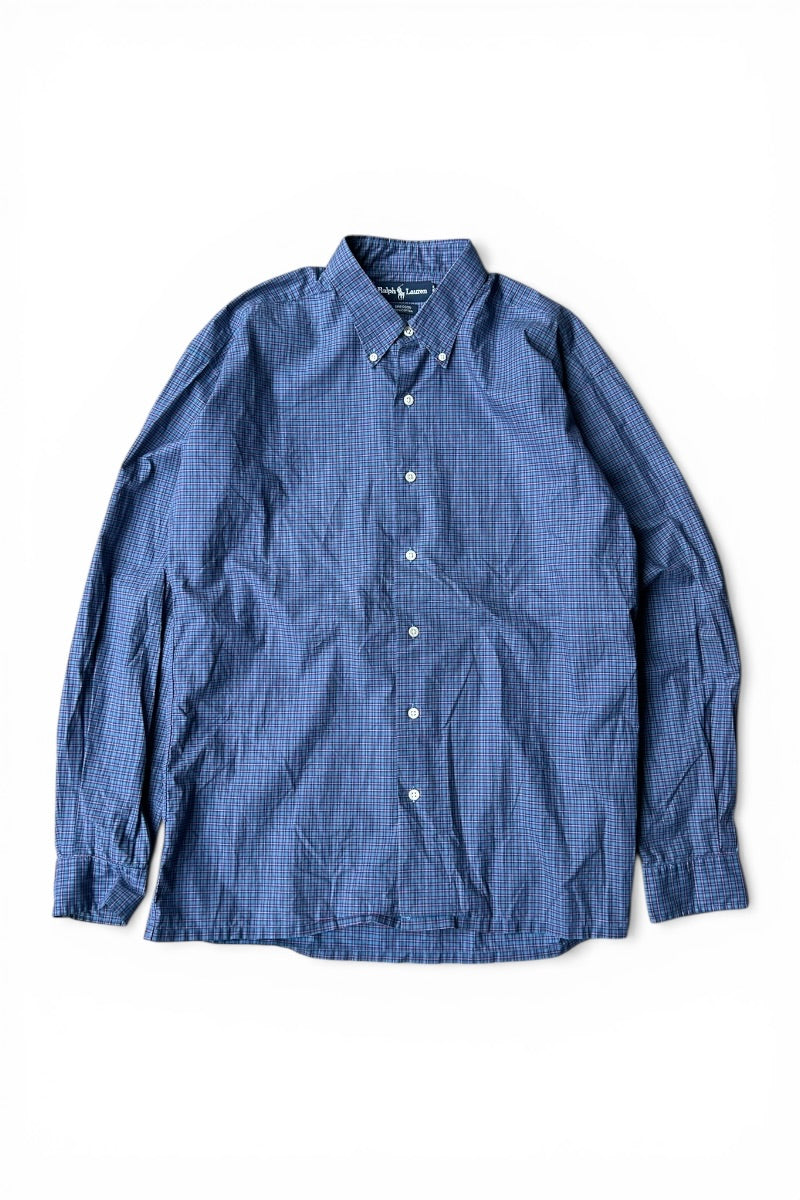90'S GREGGOR STRAIGHT HEM L/S BD CHECK SHIRT / BLUE [SIZE: L USED]