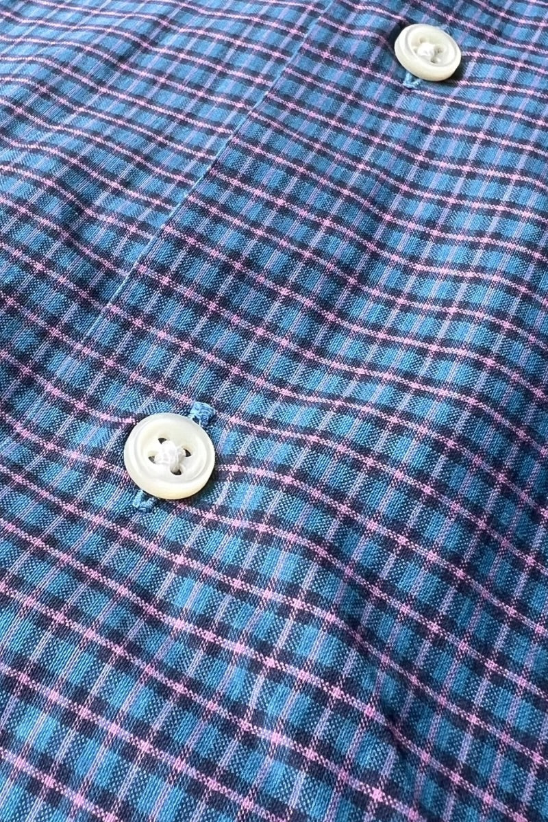 90'S GREGGOR STRAIGHT HEM L/S BD CHECK SHIRT / BLUE [SIZE: L USED]