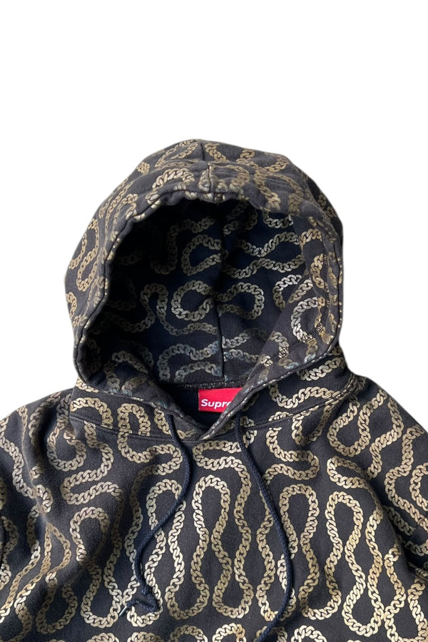 Y2K EARLY 00'S MADE IN CANADA SQUIGGLE CHAIN HOODIE SWEATSHIRT / BLACK [SIZE: XL USED]