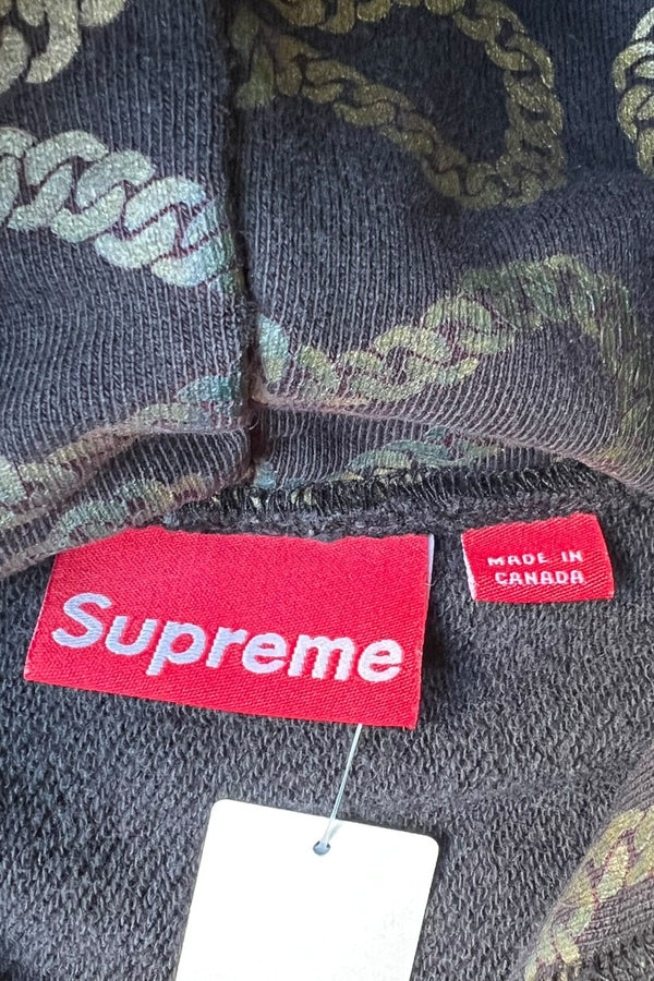 Y2K EARLY 00'S MADE IN CANADA SQUIGGLE CHAIN HOODIE SWEATSHIRT / BLACK [SIZE: XL USED]