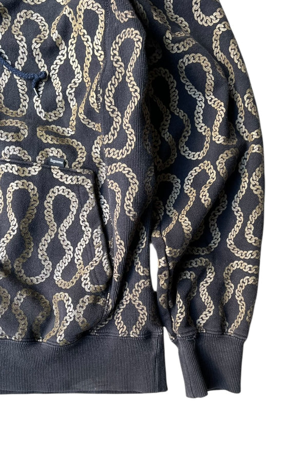 Y2K EARLY 00'S MADE IN CANADA SQUIGGLE CHAIN HOODIE SWEATSHIRT / BLACK [SIZE: XL USED]