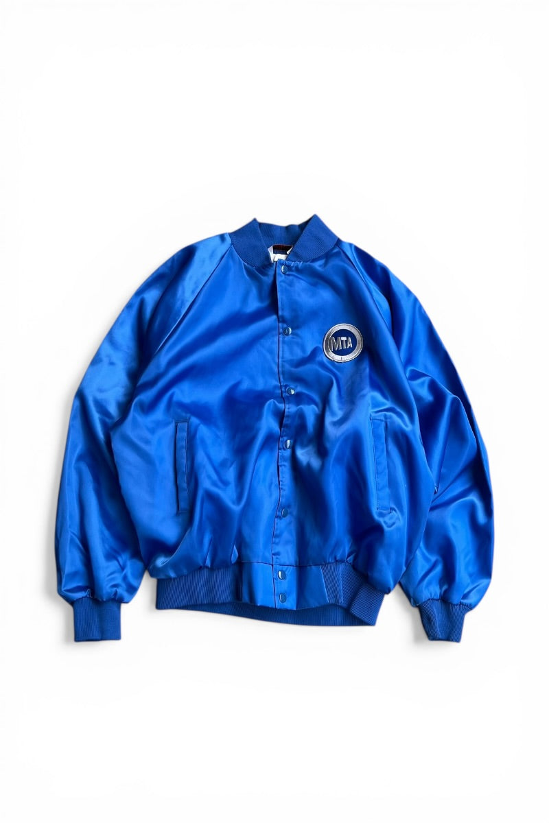 MADE IN USA 90'S MTA NYLON SATIN JACKET / BLUE [SIZE: XL USED]