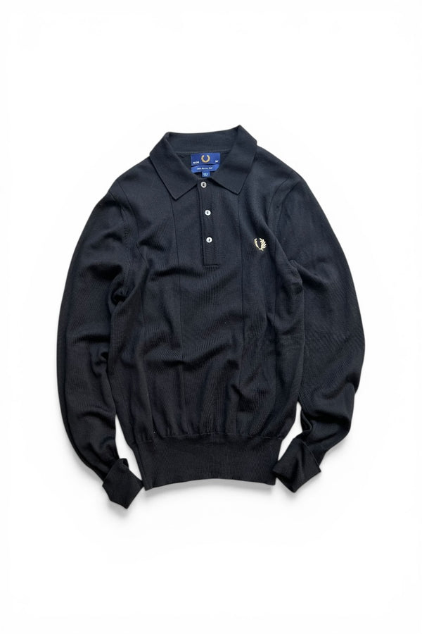 MADE IN ITALY L/S MERINO WOOL KNIT POLO SHIRT / BLACK [SIZE: 38 USED]
