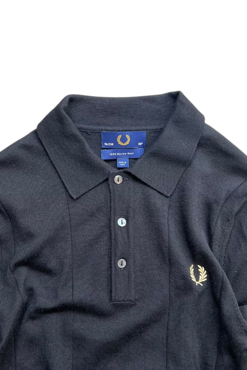 MADE IN ITALY L/S MERINO WOOL KNIT POLO SHIRT / BLACK [SIZE: 38 USED]