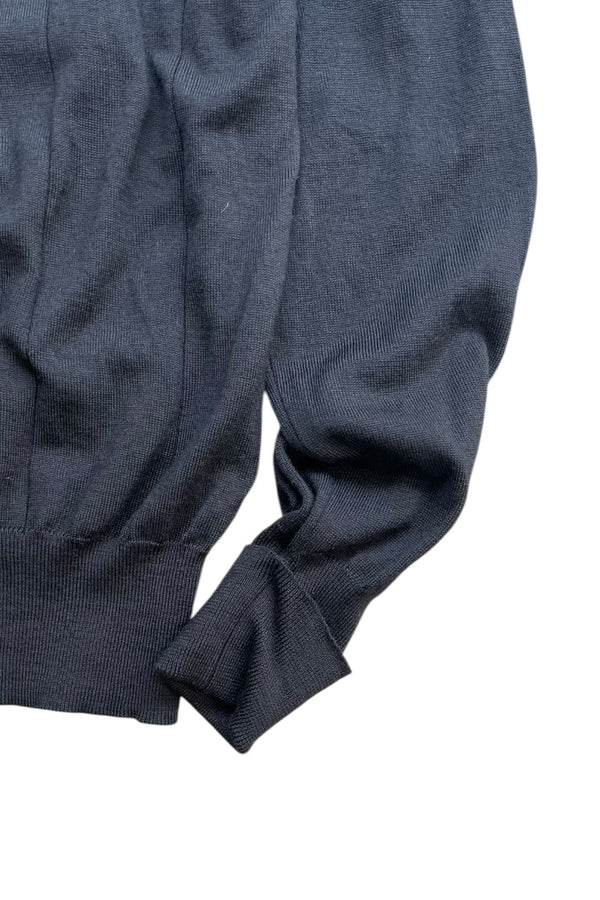 MADE IN ITALY L/S MERINO WOOL KNIT POLO SHIRT / BLACK [SIZE: 38 USED]
