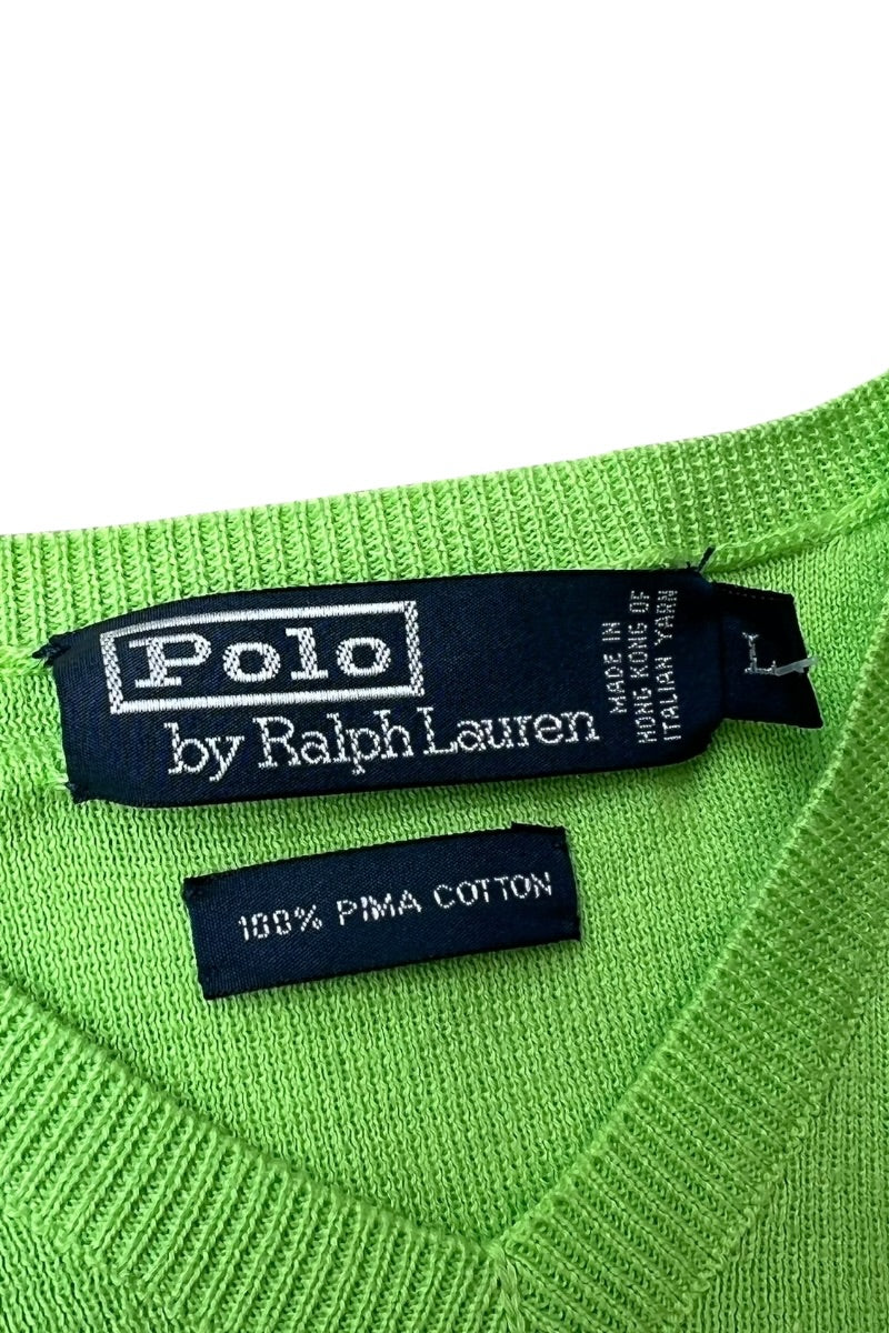 90'S V-NECK PIMA COTTON KNIT SWEATER / NEON [SIZE: L USED]
