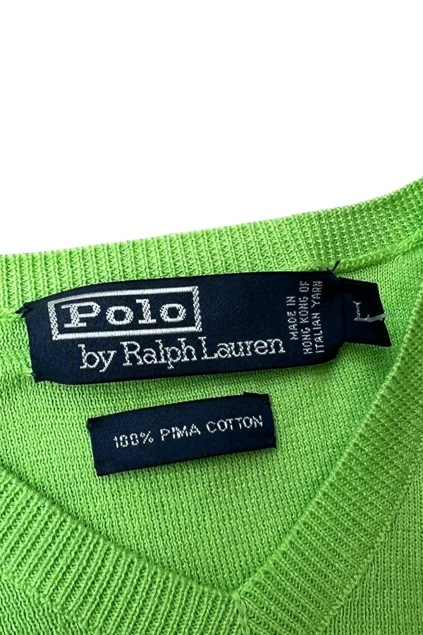 90'S V-NECK PIMA COTTON KNIT SWEATER / NEON [SIZE: L USED]