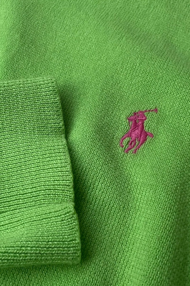 90'S V-NECK PIMA COTTON KNIT SWEATER / NEON [SIZE: L USED]