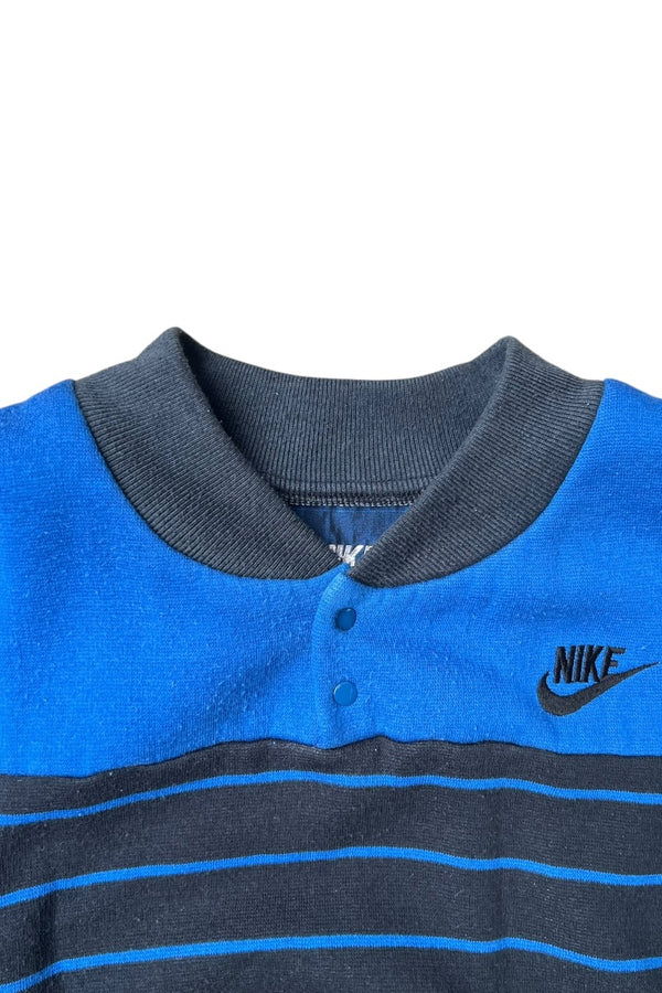 MADE IN JAPAN 80'S BORDER HENRY NECK SWEATSHIRT / BLACK [SIZE: L USED]